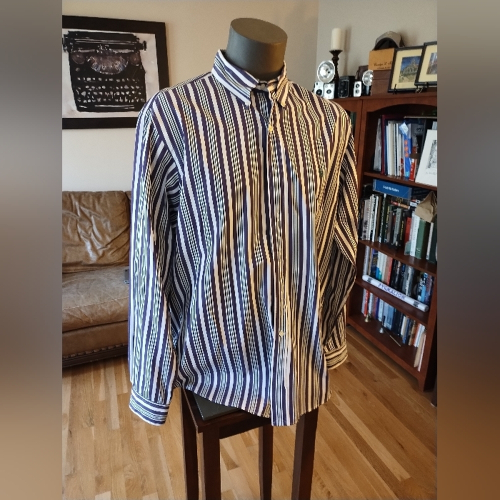 Ralph Lauren Long Sleeve Shirt White With Purple Stripes Size 17.5 / XL